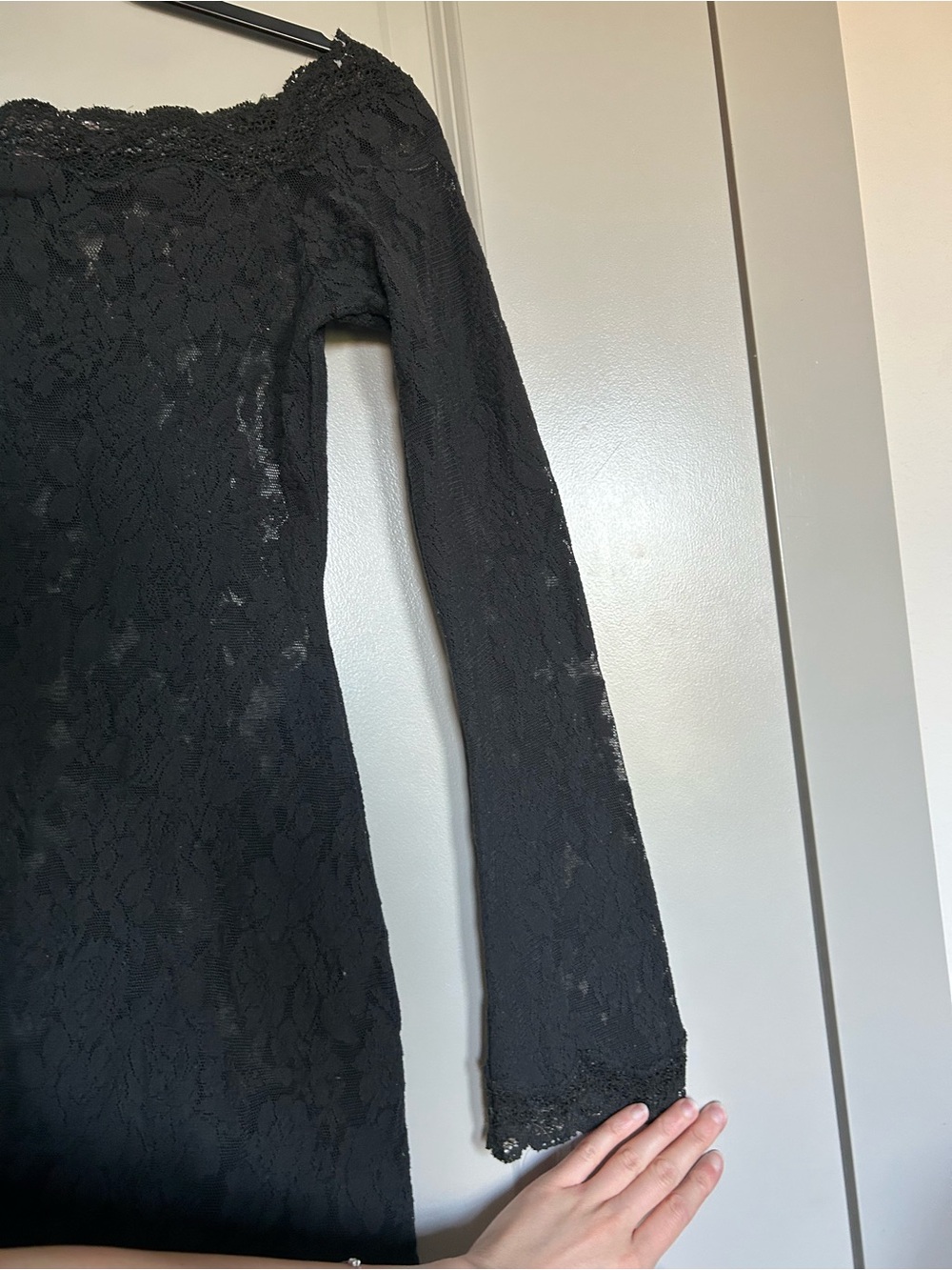Victorias Secret Black Lace Off-Shoulder Long Bell Sleeve Fairy Goth Mini Dress - Picture 6 of 7